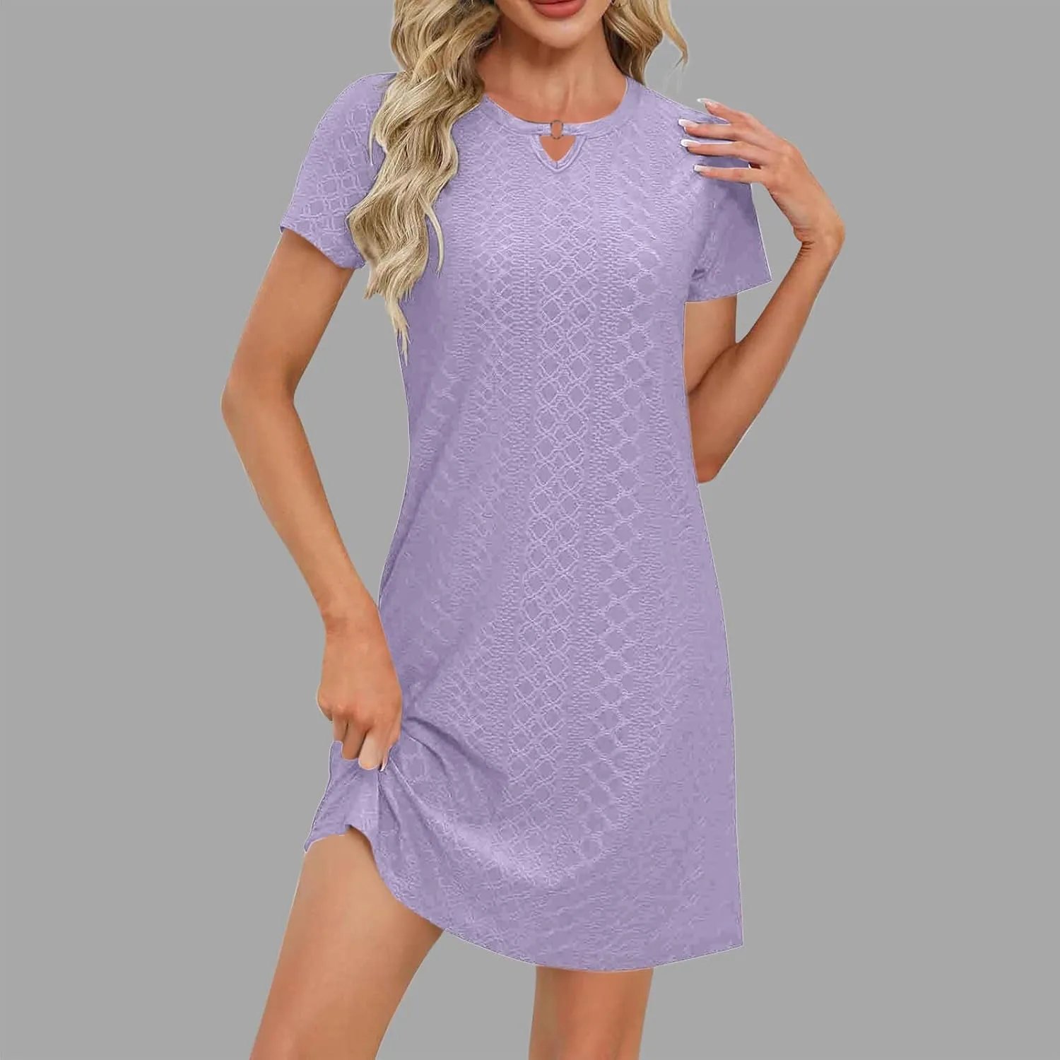 Sinzelimin Summer Dresses for Women 2025 Dressy Casual Midi Dress Short Sleeves Crewneck Bohemian Style Beach Sundress