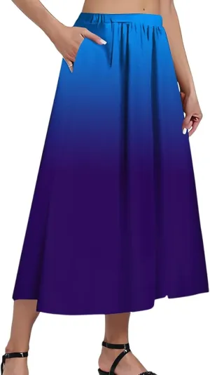 Skirs for Women Gradient Stripe Printed Skirt Elasticated Loose Pocket Pleated Half-Body Skirts Casual Skirt