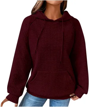 SMIDOW Oversized Hoodies For Women Trendy 2023 Waffle Knit Hooded Sweatshirt Casual Loose Fall Winter Pullover Tops