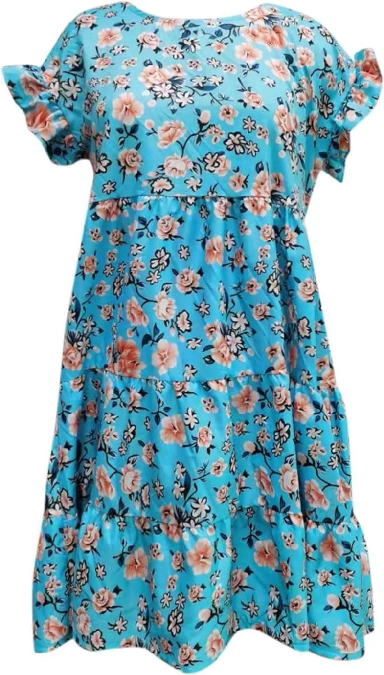 Spring Dresses for Women 2024 Trendy Flowy Casual V Neck 3/4 Sleeve Floral Maxi Dress Plus Size A Line Summer Long Dresses
