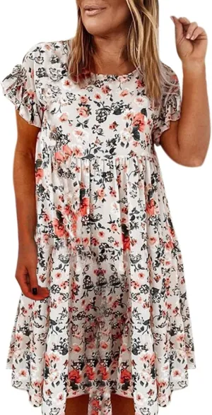 Spring Dresses for Women Trendy Flowy Casual V Neck 3/4 Sleeve Floral Maxi Dress A Line Plus Size Summer Long Dresses