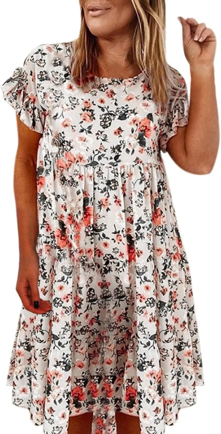 Spring Dresses for Women Trendy Flowy Casual V Neck 3/4 Sleeve Floral Maxi Dress A Line Plus Size Summer Long Dresses