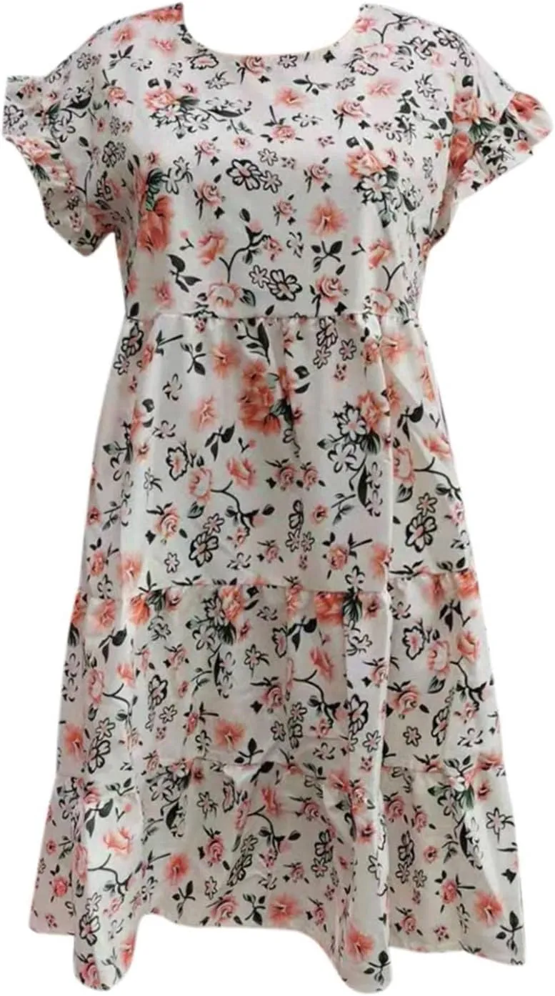 Spring Dresses for Women Trendy Flowy Casual V Neck 3/4 Sleeve Floral Maxi Dress A Line Plus Size Summer Long Dresses