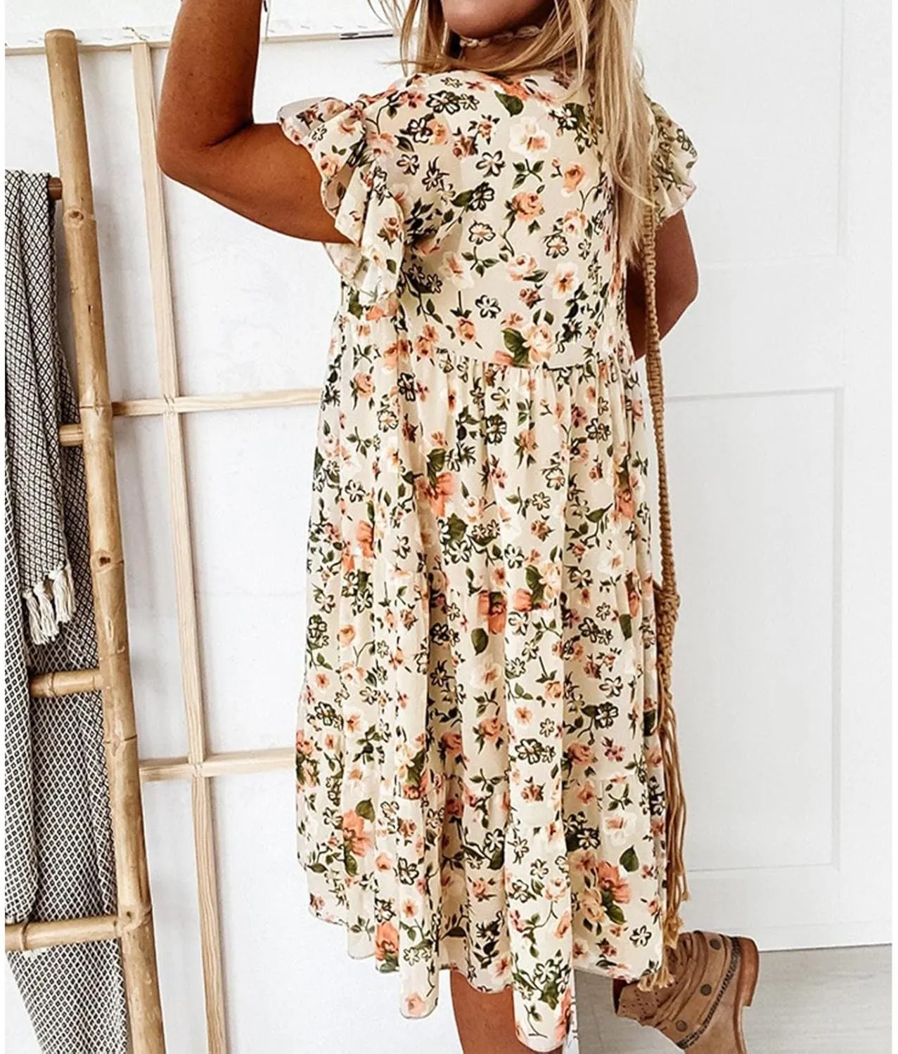 Spring Dresses for Women Trendy Flowy Casual V Neck 3/4 Sleeve Floral Maxi Dress A Line Plus Size Summer Long Dresses