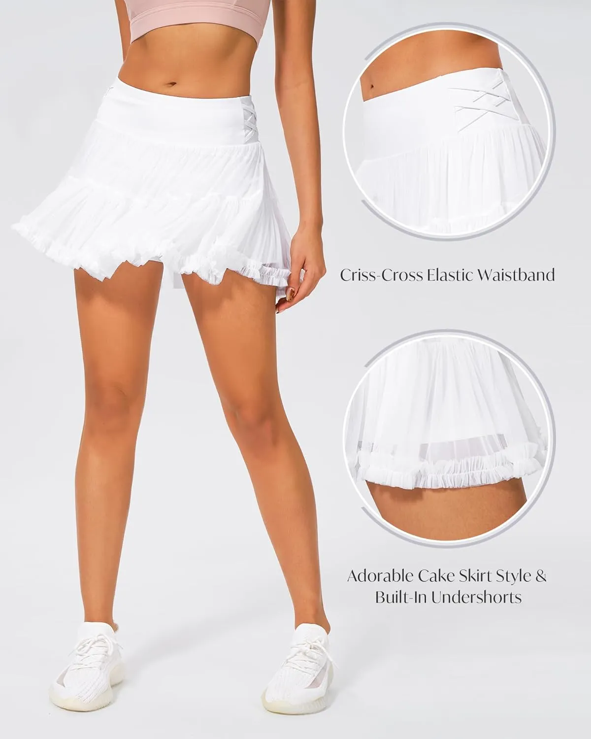 Stelle Women's High Waist Athletic Skorts with Shorts Pockets Ruffle Flowy Mini Cake Skirt Layered Pleated Cute Casual Summer