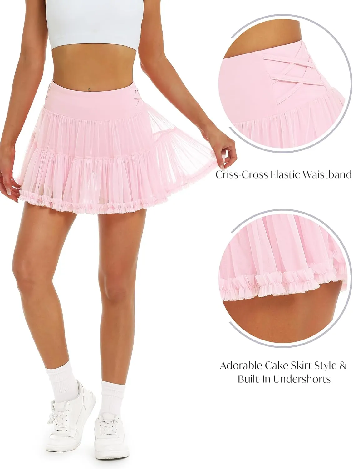 Stelle Women's High Waist Athletic Skorts with Shorts Pockets Ruffle Flowy Mini Cake Skirt Layered Pleated Cute Casual Summer