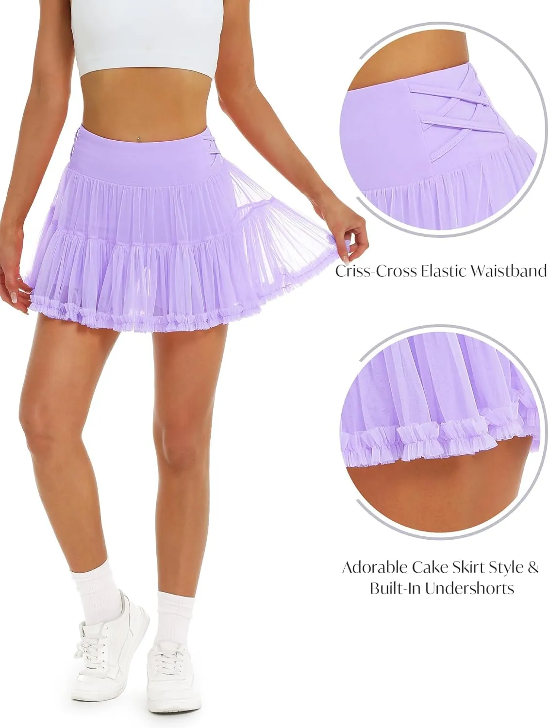 Stelle Women's High Waist Athletic Skorts with Shorts Pockets Ruffle Flowy Mini Cake Skirt Layered Pleated Cute Casual Summer