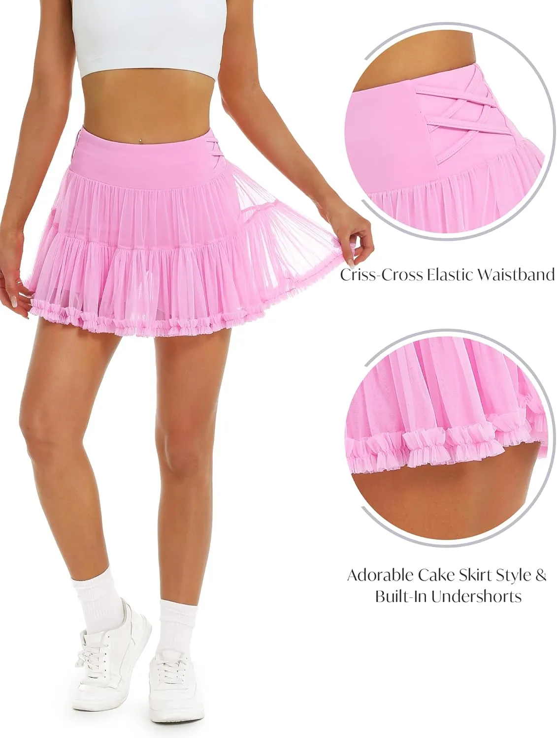 Stelle Women's High Waist Athletic Skorts with Shorts Pockets Ruffle Flowy Mini Cake Skirt Layered Pleated Cute Casual Summer