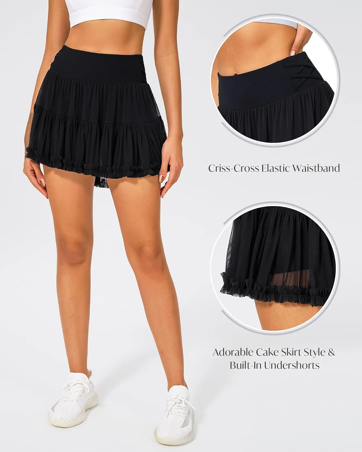 Stelle Women's High Waist Athletic Skorts with Shorts Pockets Ruffle Flowy Mini Cake Skirt Layered Pleated Cute Casual Summer