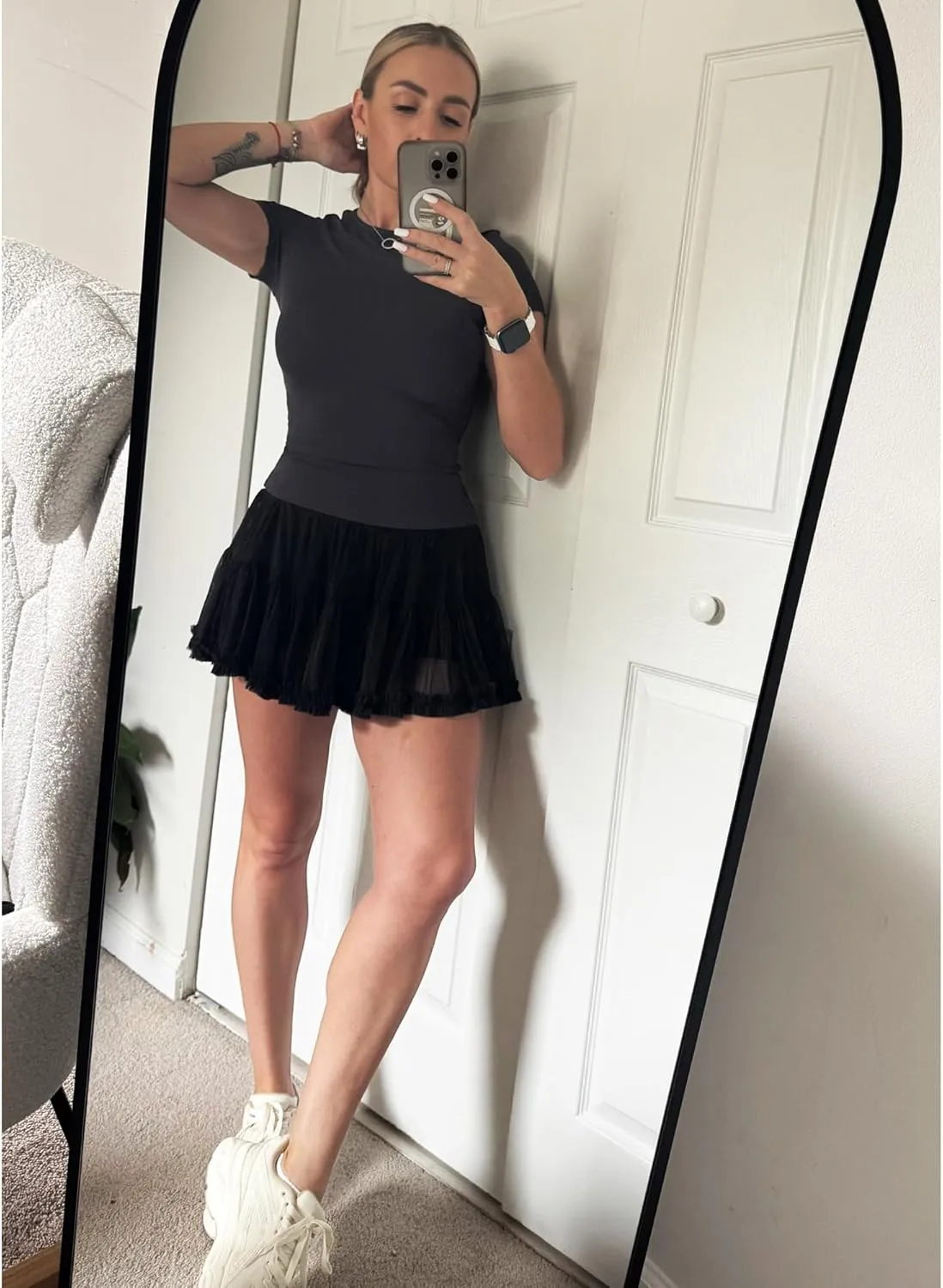 Stelle Women's High Waist Athletic Skorts with Shorts Pockets Ruffle Flowy Mini Cake Skirt Layered Pleated Cute Casual Summer