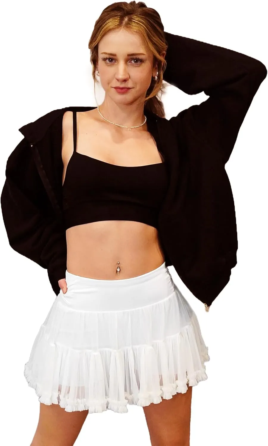 Stelle Women's High Waist Athletic Skorts with Shorts Pockets Ruffle Flowy Mini Cake Skirt Layered Pleated Cute Casual Summer