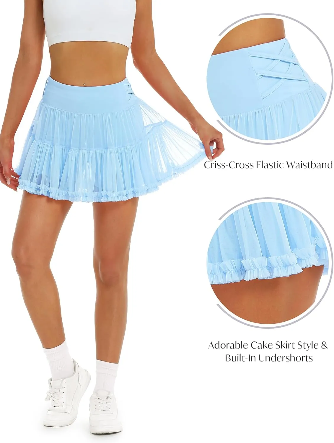 Stelle Women's High Waist Athletic Skorts with Shorts Pockets Ruffle Flowy Mini Cake Skirt Layered Pleated Cute Casual Summer