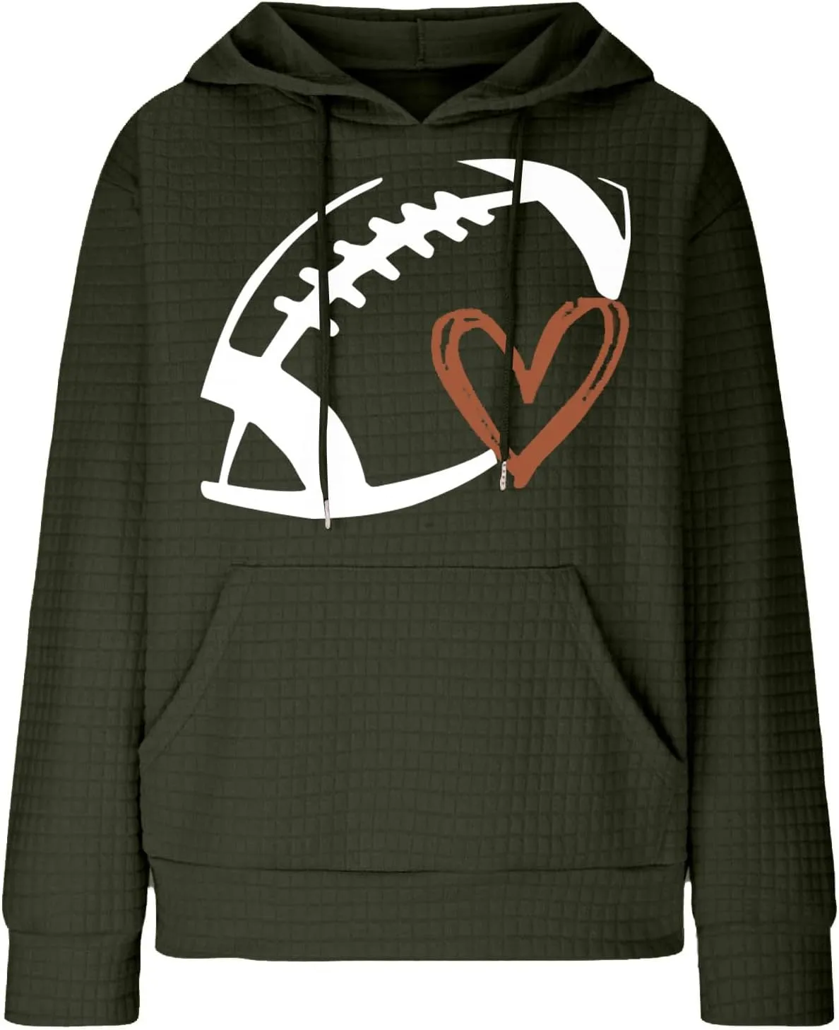 Stessotudo Womens Waffle Knit Hoodies Casual Long Sleeve Cute Football Print Sweatshirts Drawstring Trendy Pullover Tops 2023
