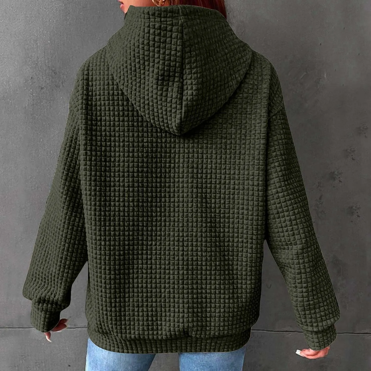 Stessotudo Womens Waffle Knit Hoodies Casual Long Sleeve Cute Football Print Sweatshirts Drawstring Trendy Pullover Tops 2023