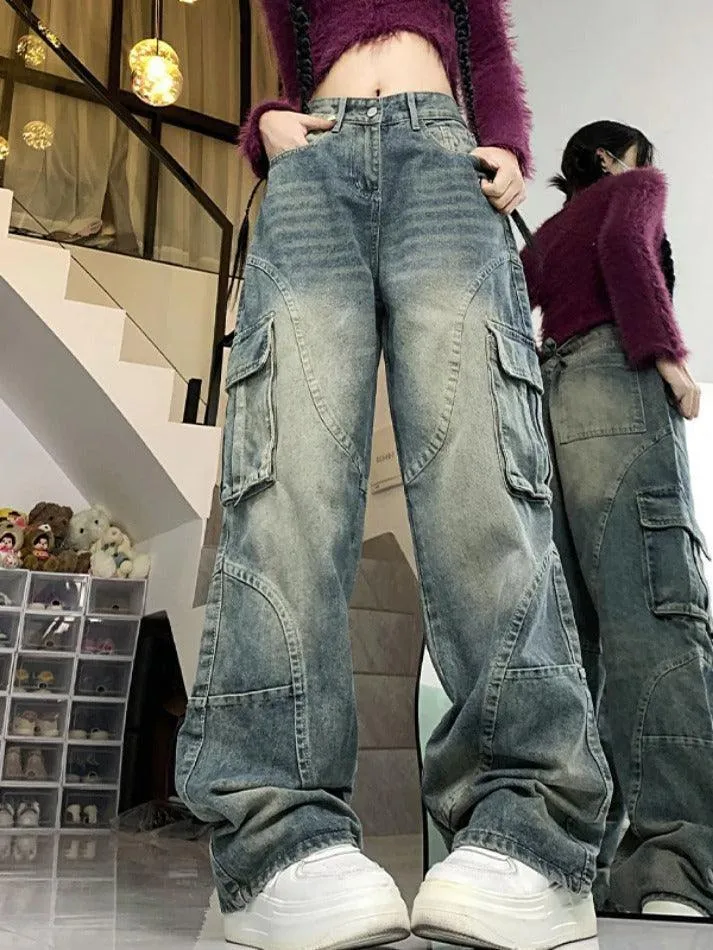 Street Multi Pocket Splice Cargo Jeans