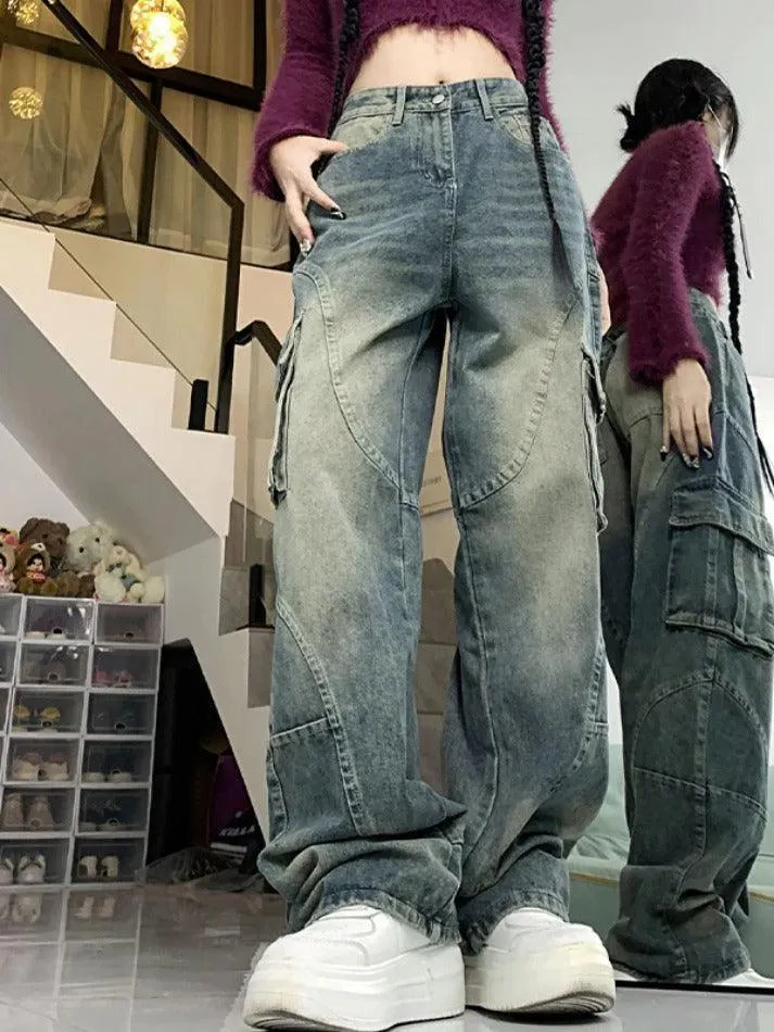Street Multi Pocket Splice Cargo Jeans