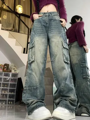 Street Multi Pocket Splice Cargo Jeans