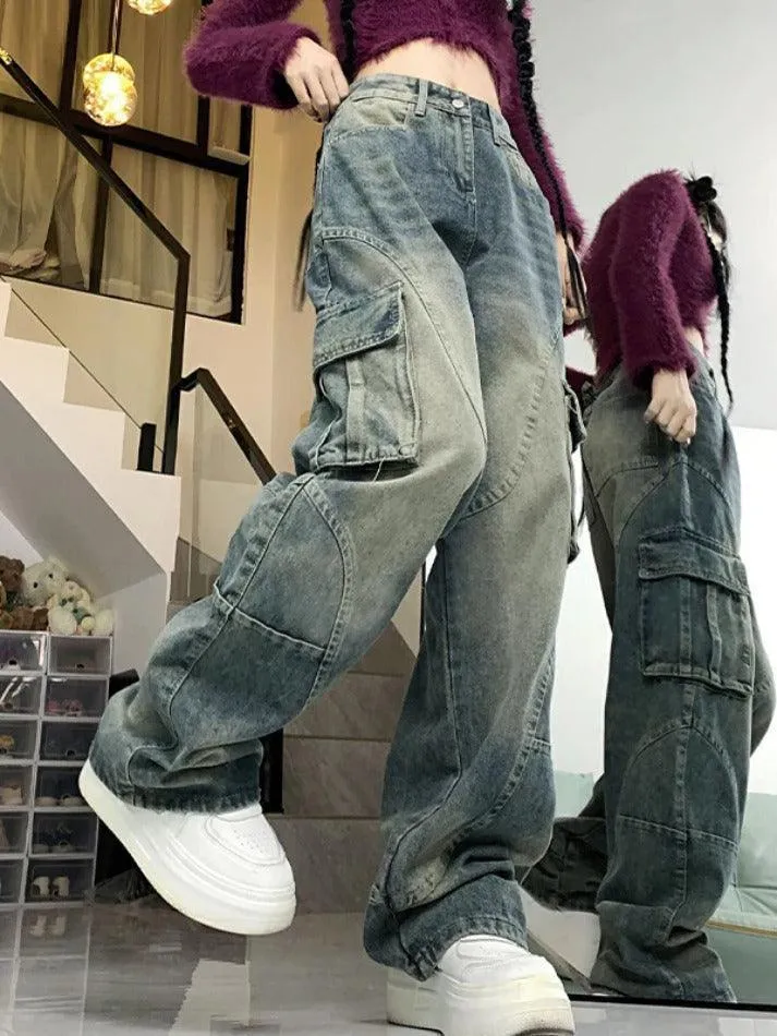 Street Multi Pocket Splice Cargo Jeans