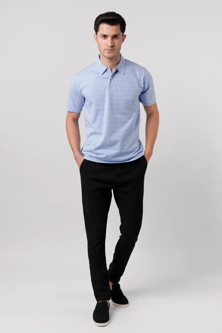 Striped Polo Shirt - Sky Blue