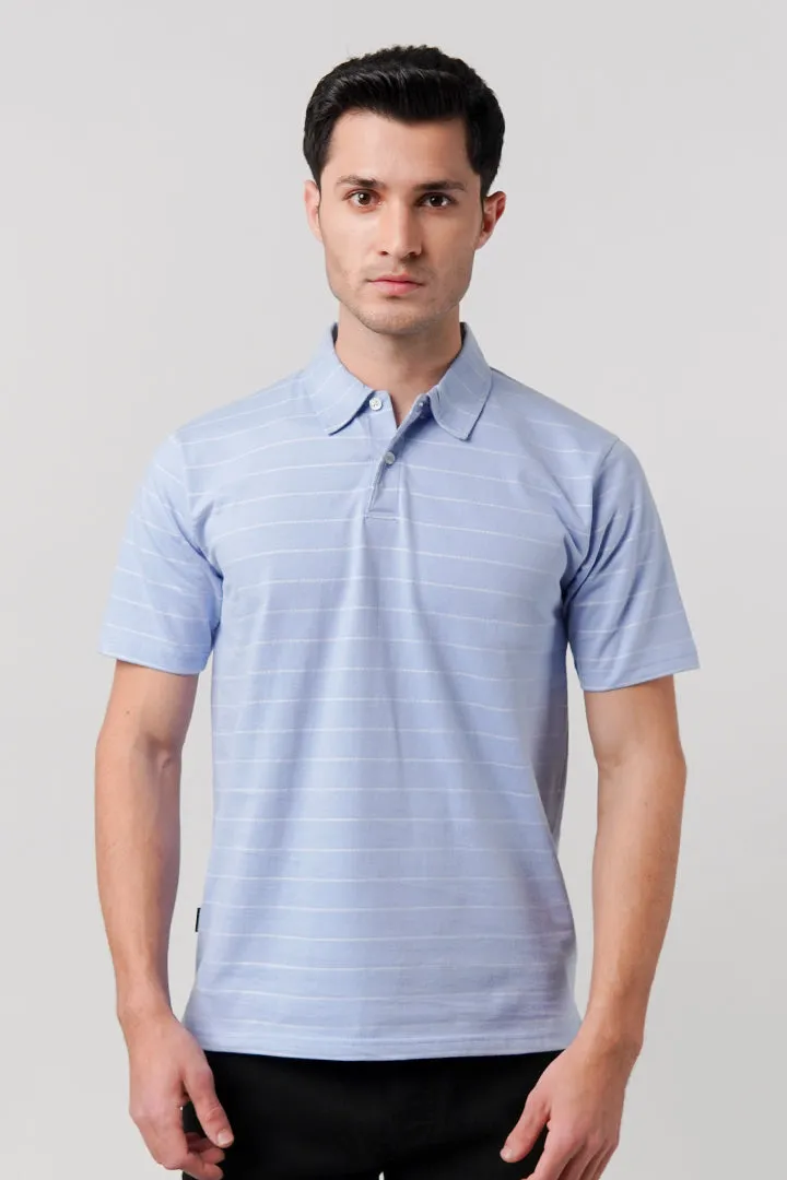 Striped Polo Shirt - Sky Blue
