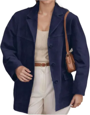 Suede Blazer Women Faux Suede Jacket Old Money Aesthetic Y2k Oversized Casual Jackets for Women 2024