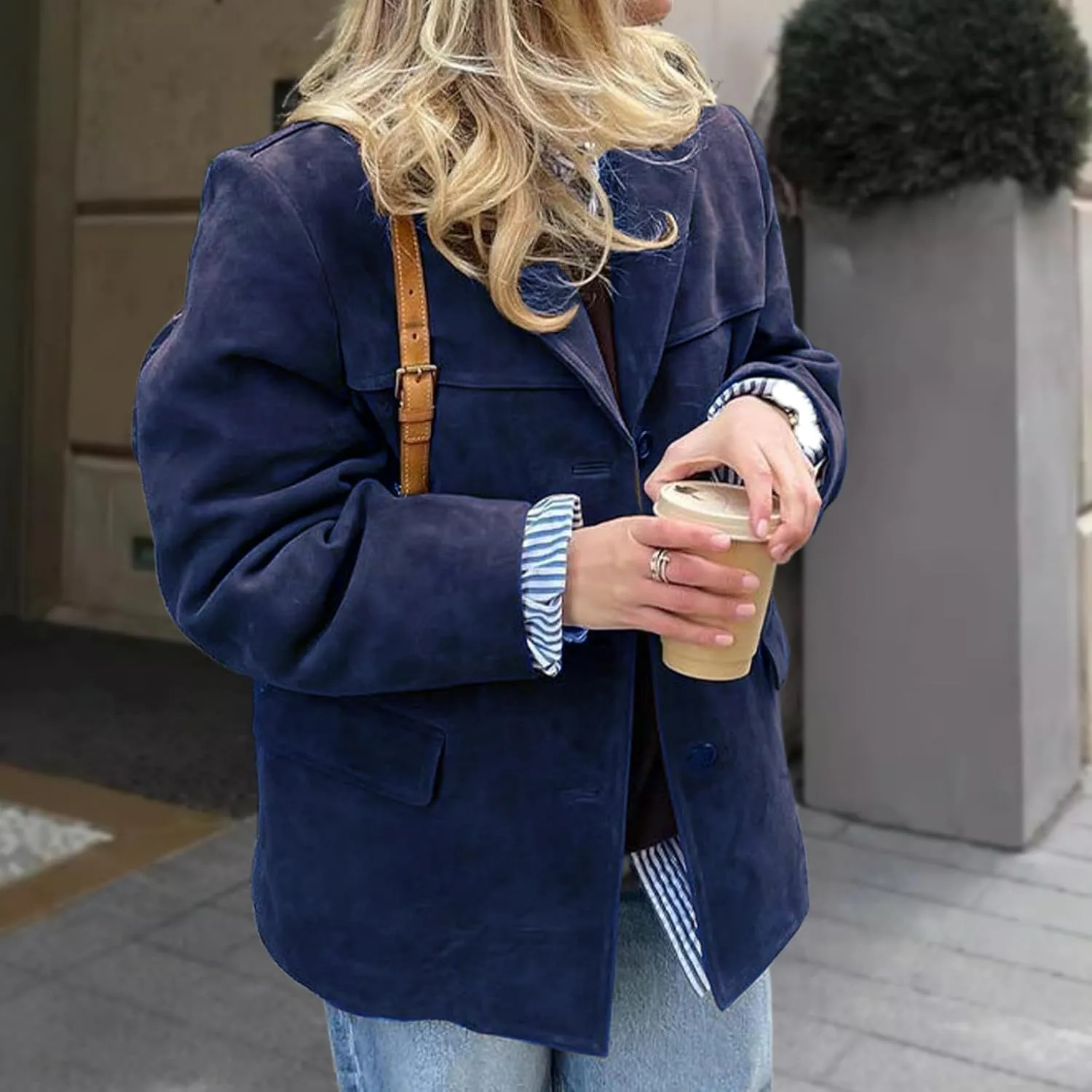 Suede Blazer Women Faux Suede Jacket Old Money Aesthetic Y2k Oversized Casual Jackets for Women 2024