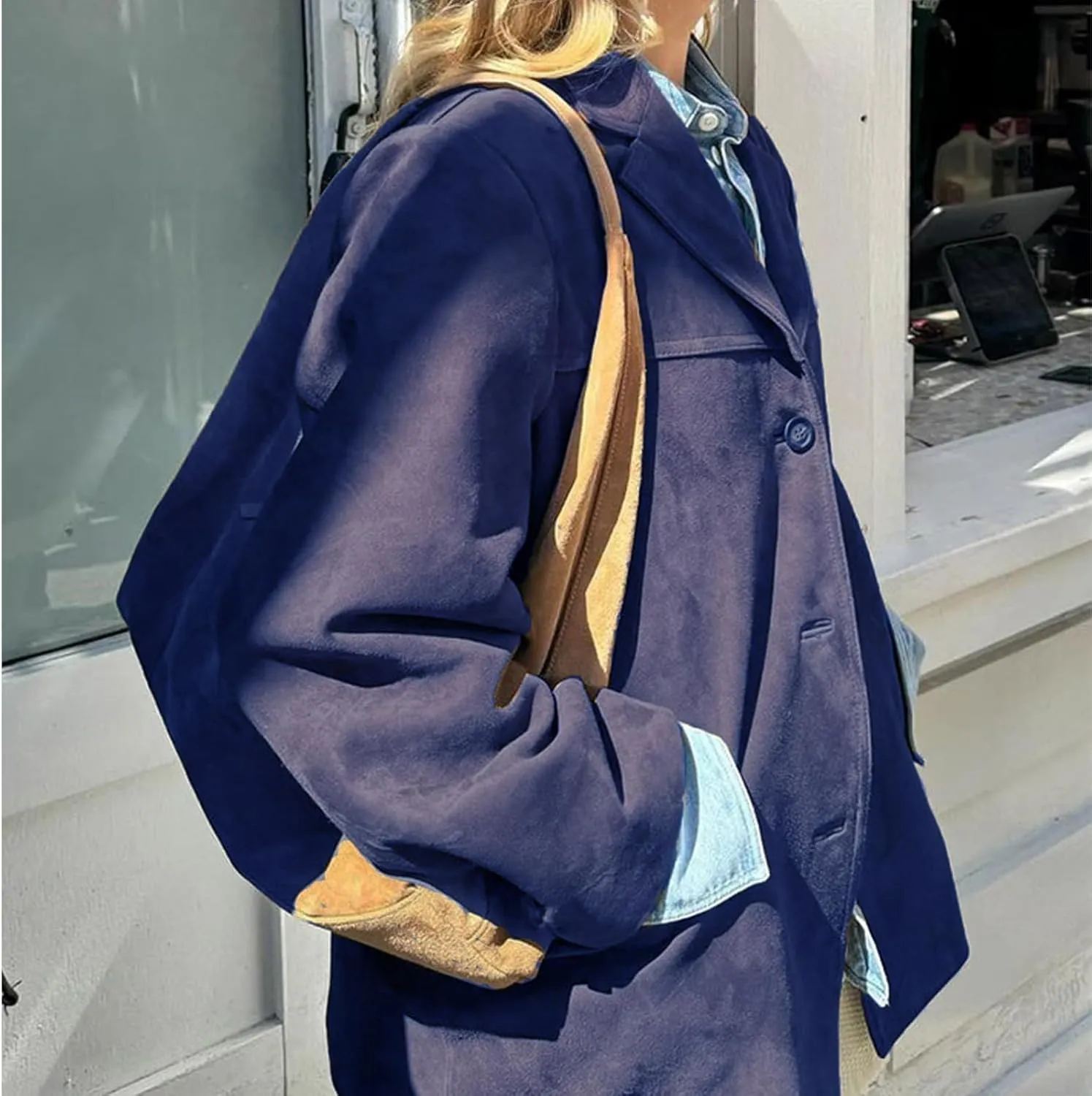Suede Blazer Women Faux Suede Jacket Old Money Aesthetic Y2k Oversized Casual Jackets for Women 2024