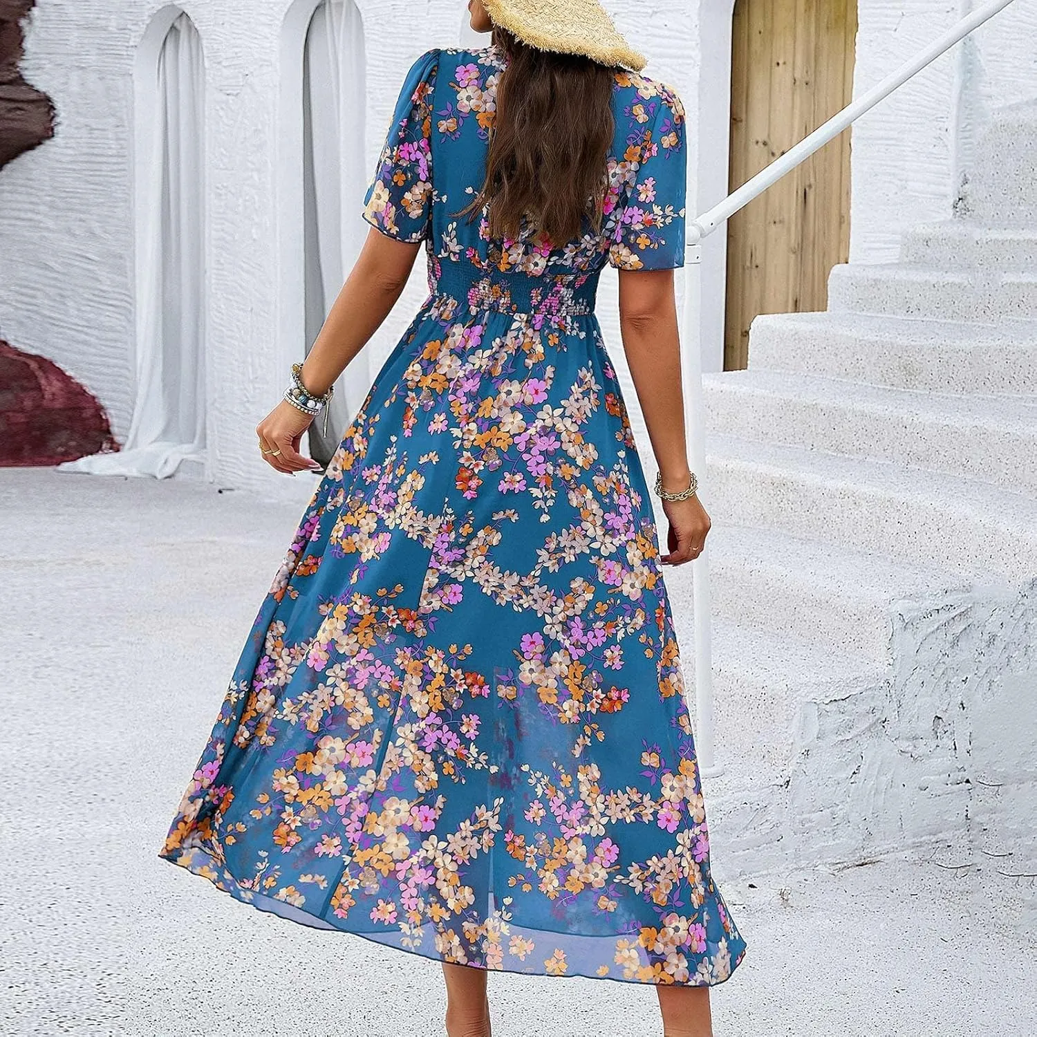 Summer Dresses for Women 2025 Women Dresses Flowy Dresses for Women Flowy Waist Pleated Swing