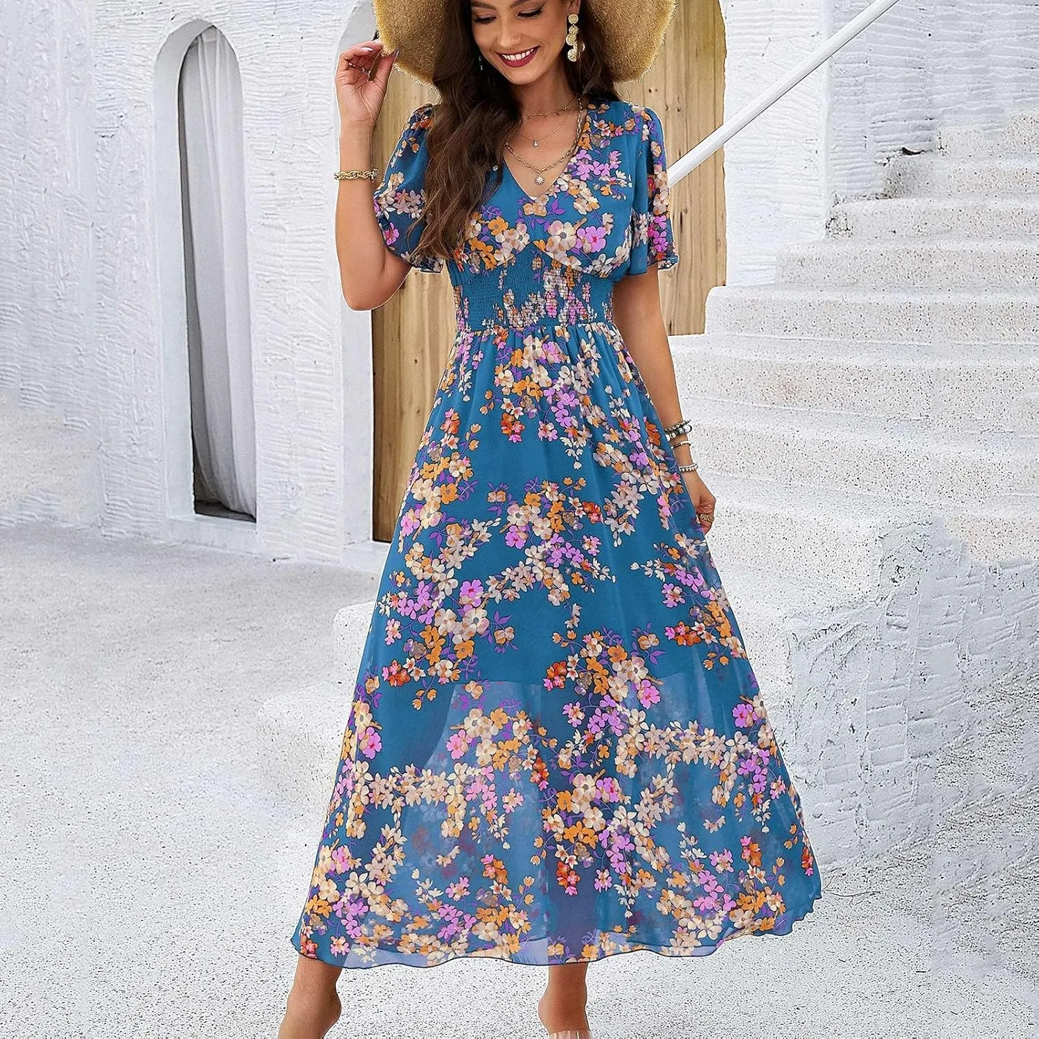Summer Dresses for Women 2025 Women Dresses Flowy Dresses for Women Flowy Waist Pleated Swing