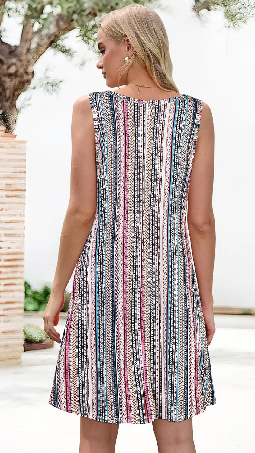 Summer Dresses for Women Beach Boho Sleeveless Vintage Floral Flowy Pocket Tshirt Tank Sundresses