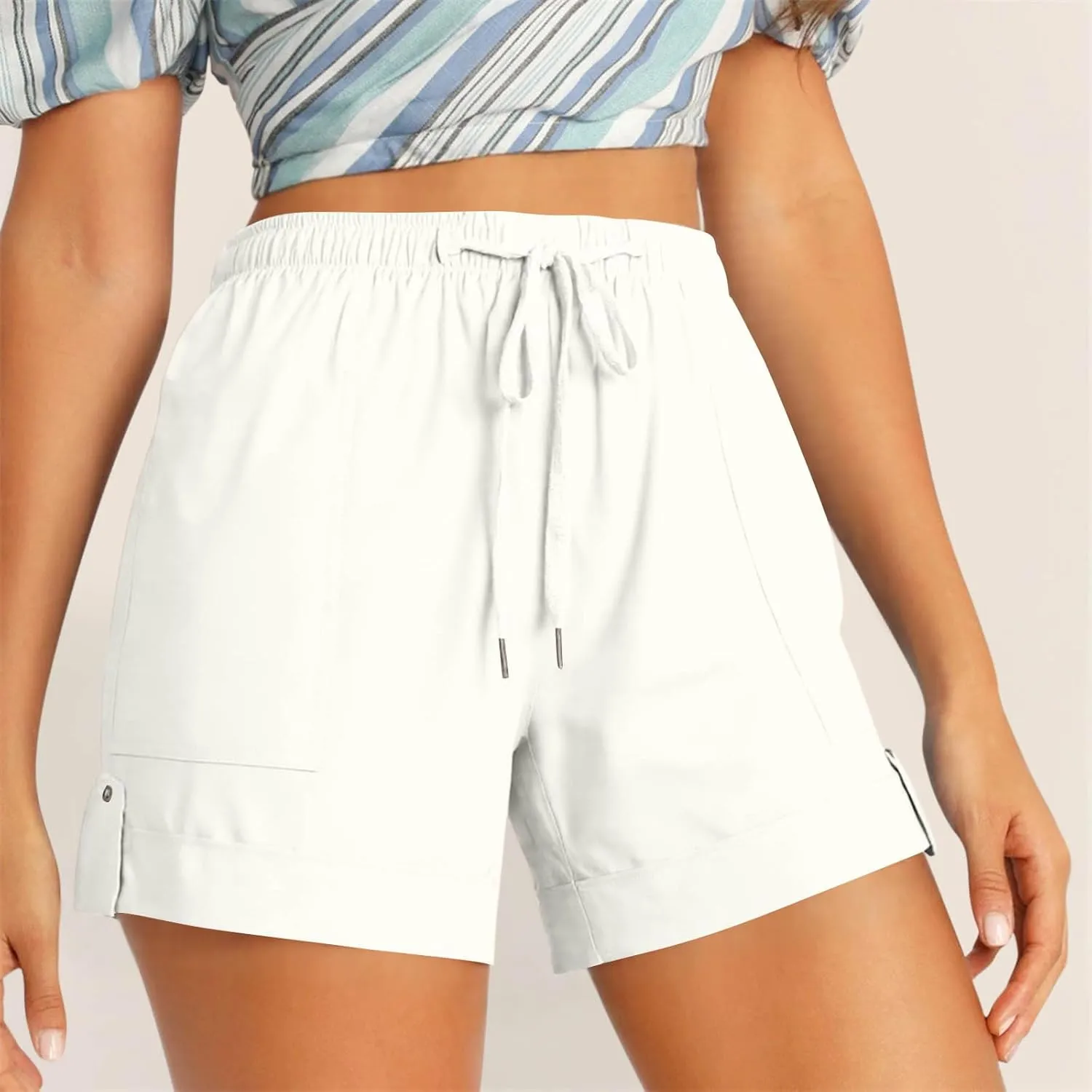 Summer Shorts for Women Plus Size Casual Elastic Waist Drawstring Short 5 Inch Inseam Beach Vacation Outfits