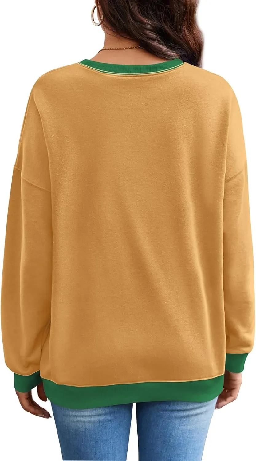 Sweatshirt for Women Oversized Striped Crewneck Long Sleeve Shirt Color Block Pullover Top Y2K Trendy Clothes 2024
