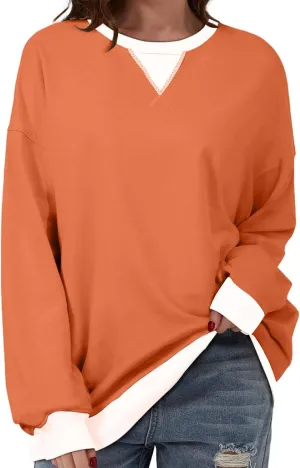 Sweatshirt for Women Oversized Striped Crewneck Long Sleeve Shirt Color Block Pullover Top Y2K Trendy Clothes 2024