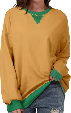 Sweatshirt for Women Oversized Striped Crewneck Long Sleeve Shirt Color Block Pullover Top Y2K Trendy Clothes 2024