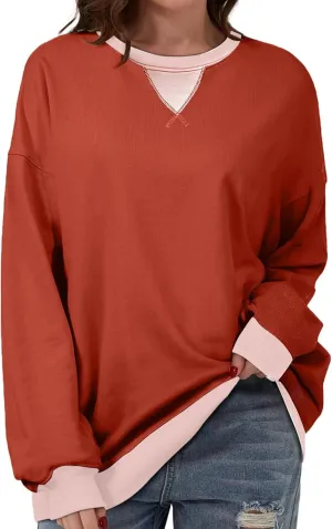Sweatshirt for Women Oversized Striped Crewneck Long Sleeve Shirt Color Block Pullover Top Y2K Trendy Clothes 2024
