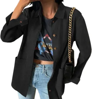 Tankaneo Womens Faux Suede Shirts Jackets Casual Button Down Long Sleeve Shackets Coat Trendy 2025 Spring Clothes