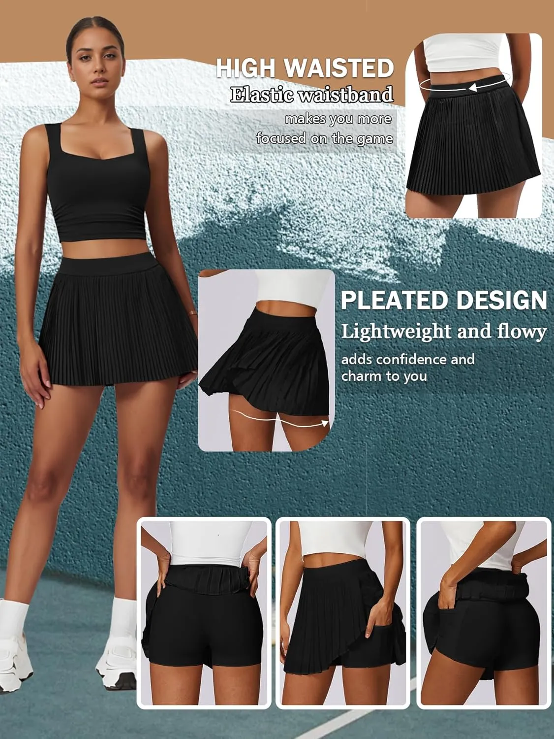 Tennis Skirts for Women Golf Skirts High Waisted Pleated Athletic Skorts Workout Mini Skirt with Pockets Shorts