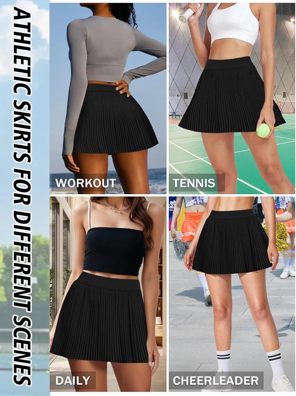Tennis Skirts for Women Golf Skirts High Waisted Pleated Athletic Skorts Workout Mini Skirt with Pockets Shorts