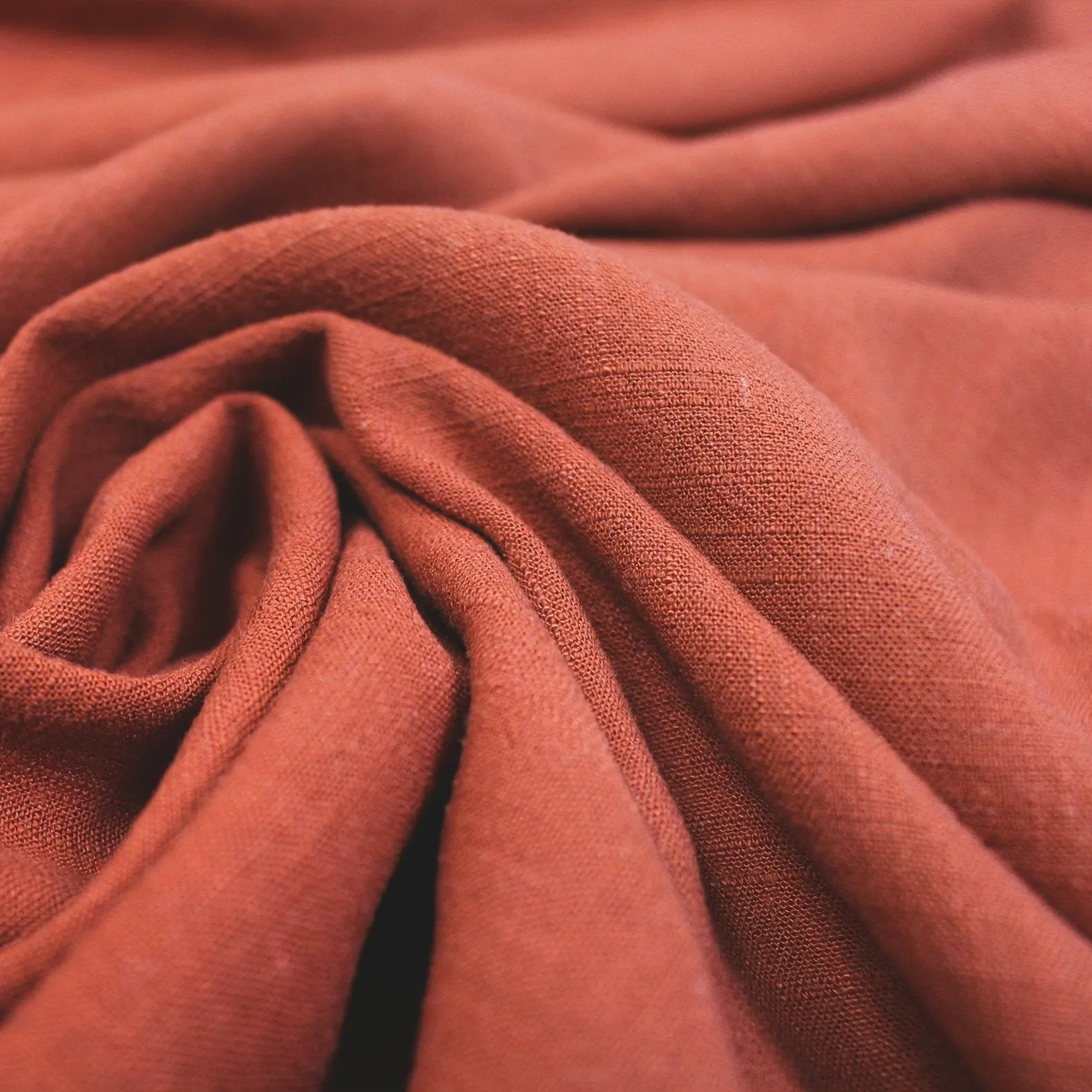 terracotta rayon/linen textured woven, Oeko-Tex certified