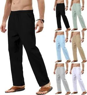Thatrich Mens Casual Linen Pants Slim Fit Beach Pant Basic Beach Workout Trousers Lightweight Breathable Comfy Sweatpants