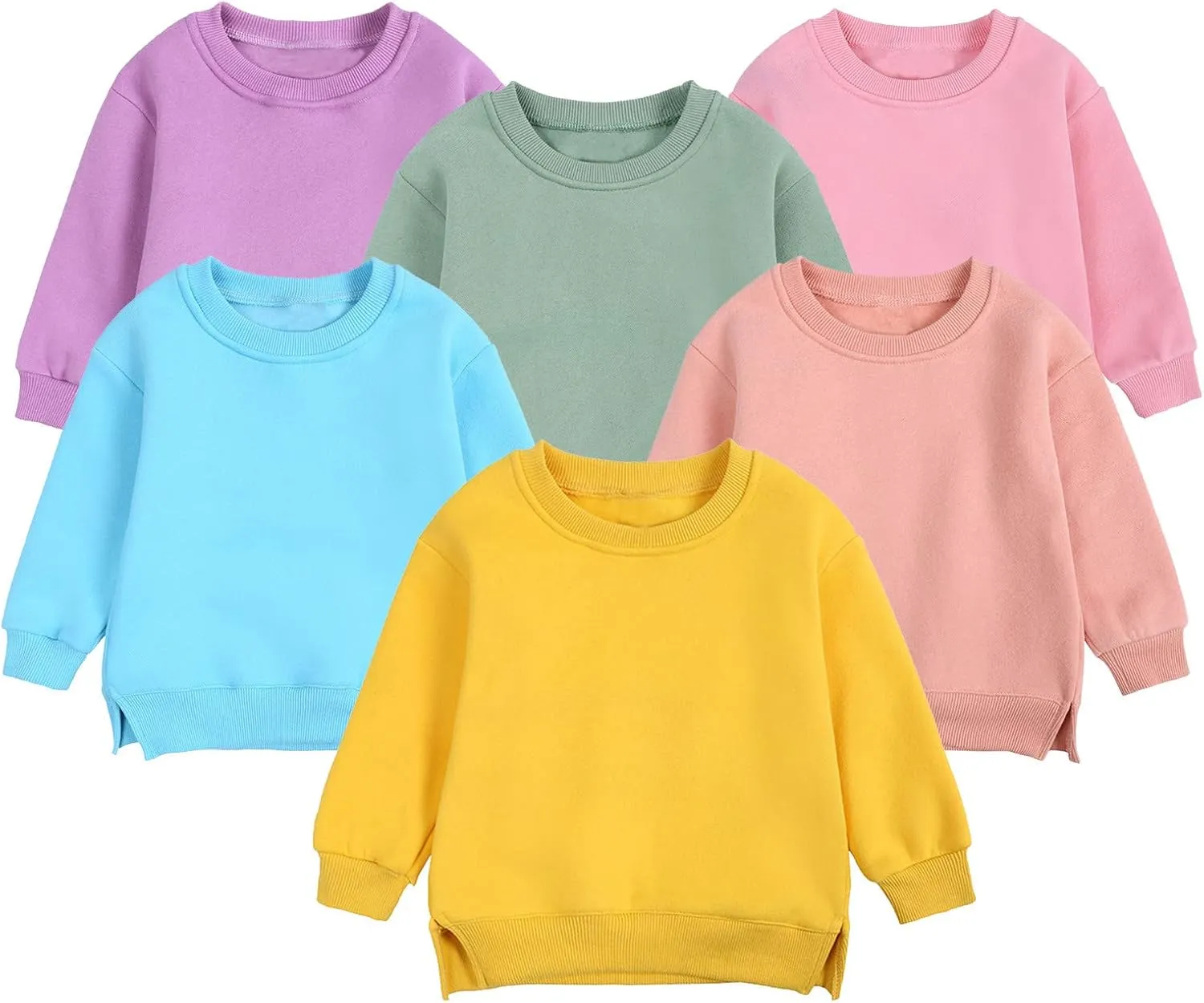Toddler Boys Girls Fleece Lined Crewneck Sweatshirt Kids Sport Solid Basic Cotton Pullover Tops Long Girls Undershirts
