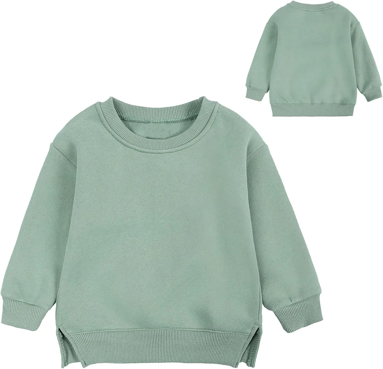 Toddler Boys Girls Fleece Lined Crewneck Sweatshirt Kids Sport Solid Basic Cotton Pullover Tops Long Girls Undershirts