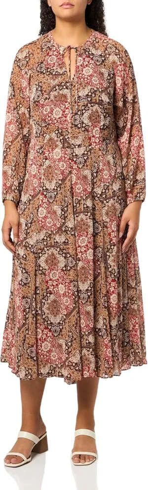 Tommy Hilfiger Long Sleeve V-Neck Jersey Dress with Pleated Skirt