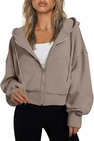 Trendy Queen Hoodies for Women Full Zip Up Cropped Sweatshirts Jackets Casual Comfy Gym Tops Fall Outfits Winter Clothes 2025