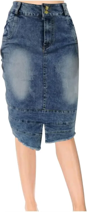 Trendy Tie Up Denim Skirt for Women Split High Waist Stretch Jean Midi Skirt Casual Slim Fit Long Pencil Skirt