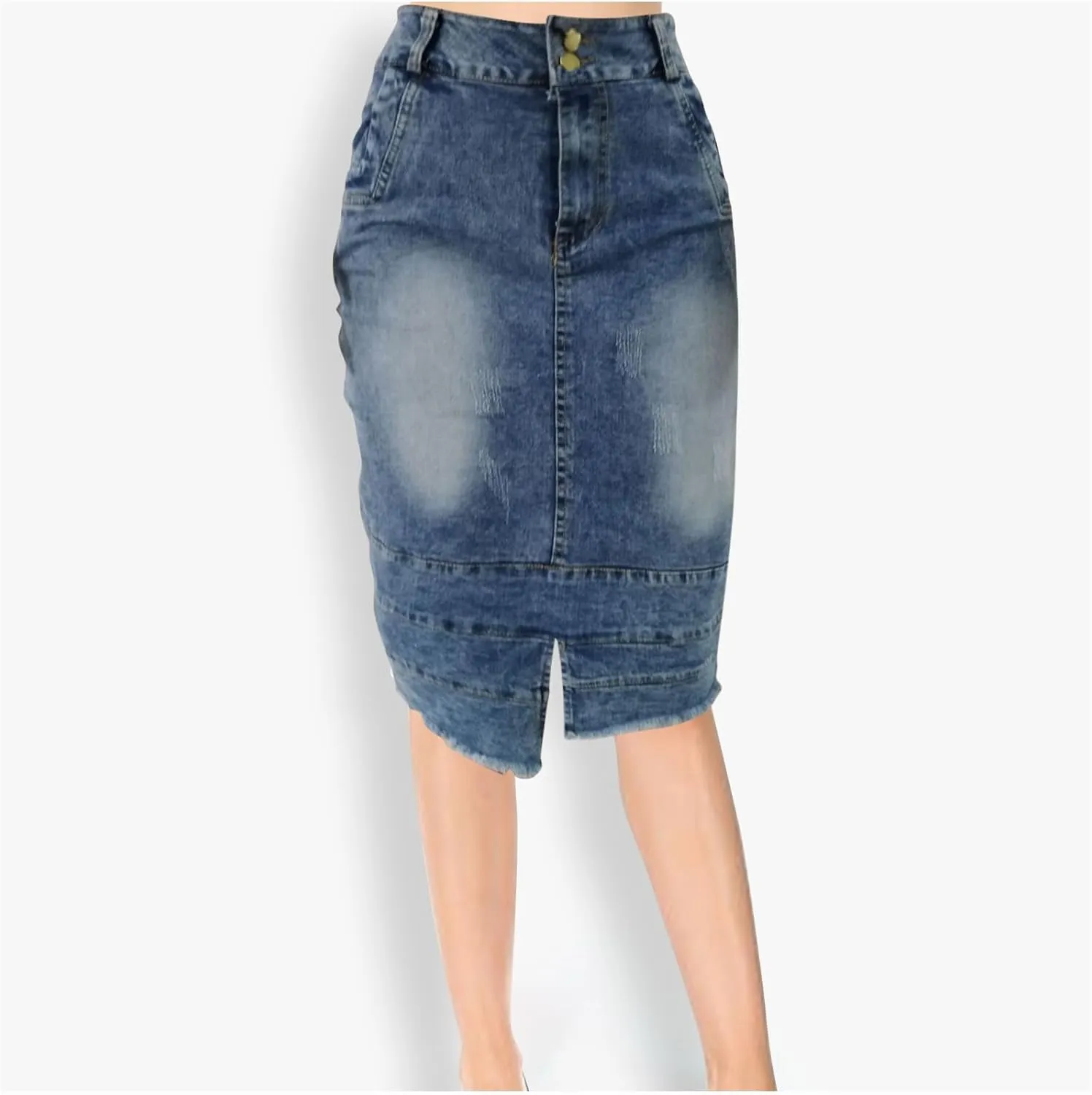 Trendy Tie Up Denim Skirt for Women Split High Waist Stretch Jean Midi Skirt Casual Slim Fit Long Pencil Skirt