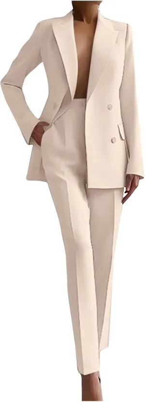 Two Piece Outfits for Women Dressy Blazer Jackets High Waisted Straight Leg Pants Business Casual Office Suits Set