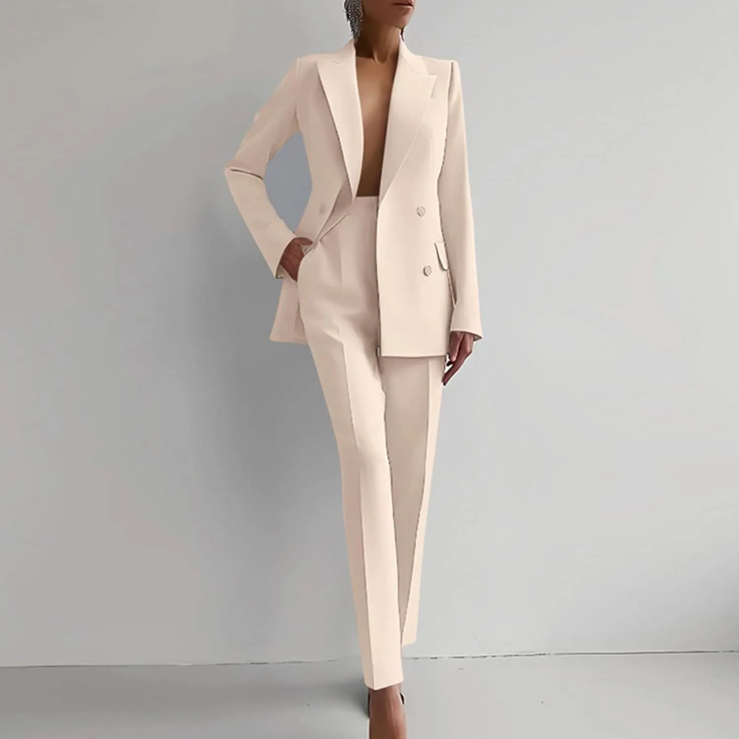 Two Piece Outfits for Women Dressy Blazer Jackets High Waisted Straight Leg Pants Business Casual Office Suits Set