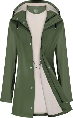 UNIQUEBELLA Rain Jackets for Women Waterproof, Raincoat Long Hooded Rain Coats Outdoor Windbreaker Trench Coat