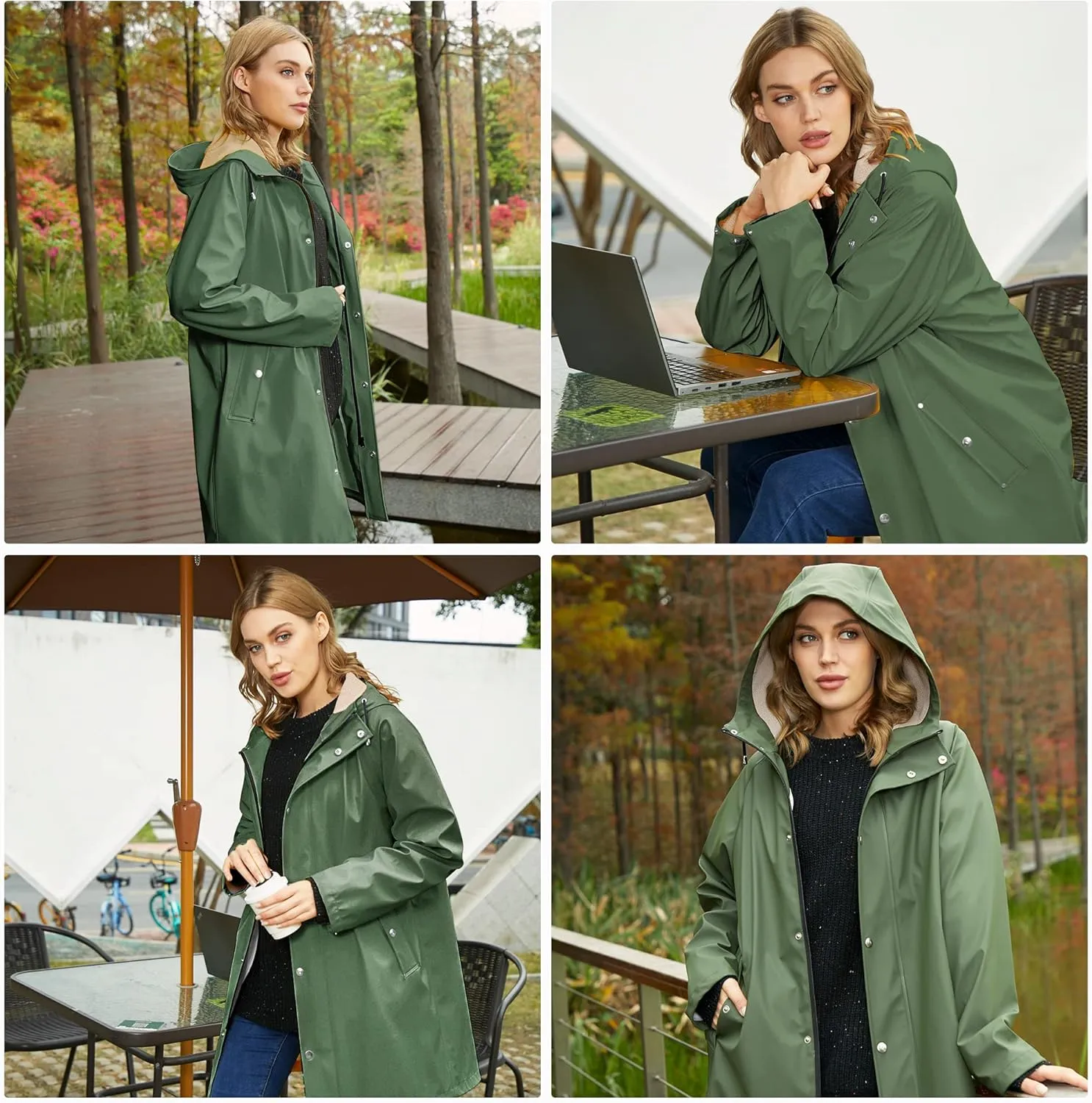 UNIQUEBELLA Rain Jackets for Women Waterproof, Raincoat Long Hooded Rain Coats Outdoor Windbreaker Trench Coat
